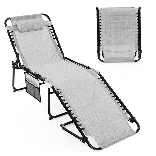 Patio Folding Chaise Lounge Oversized Portable Lay Flat Reclining Chair-Grey-M
