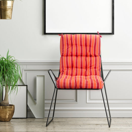 Patio High Back Chair Cushion Chair Seat Pads with Non-slip Rope Belts-Orange & Red