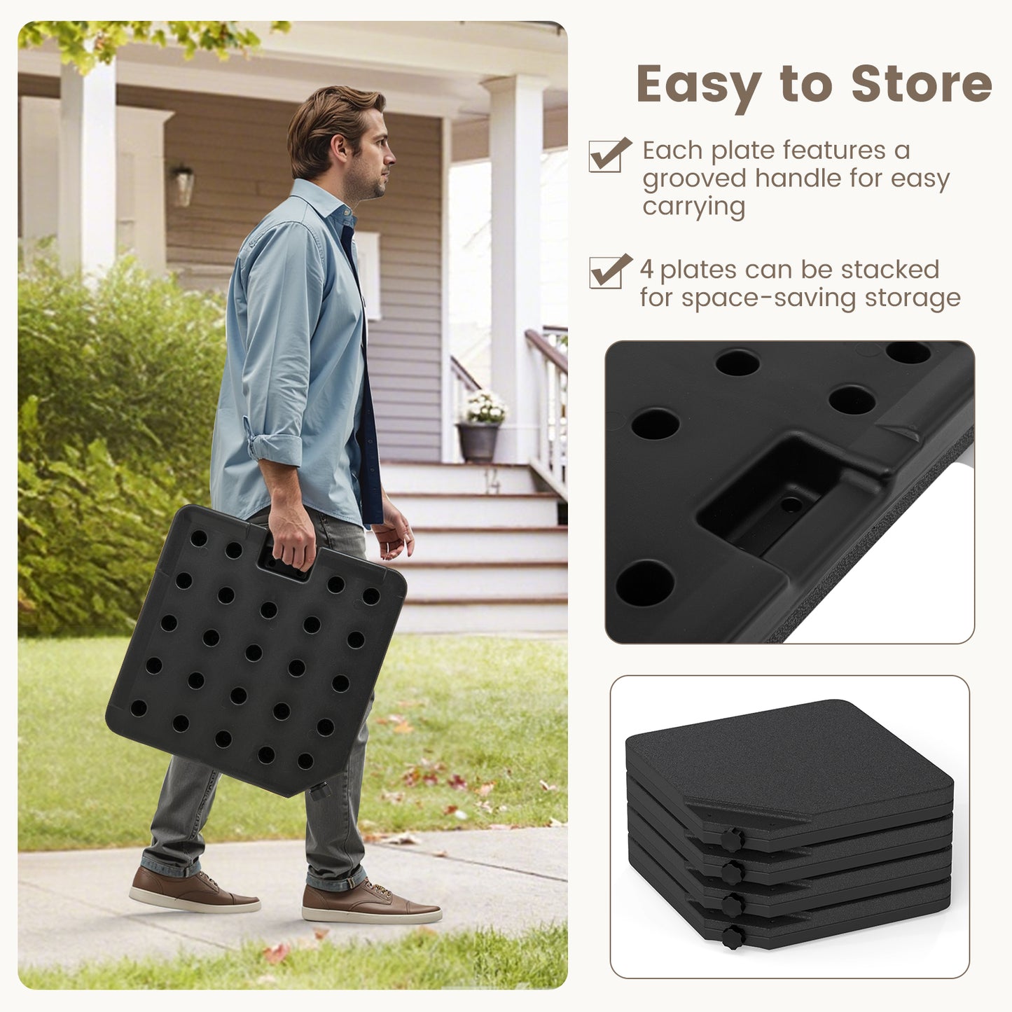 Patio Offset Umbrella Base 100 kg Capacity Heavy-Duty 4-Piece Square Plate Set