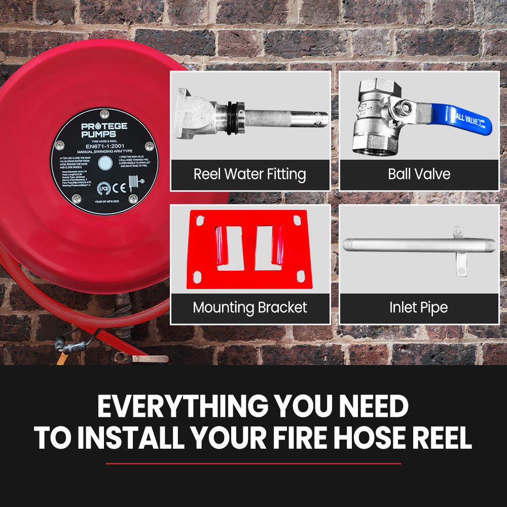 Heavy-Duty Fire Hose Reel 36m x 19mm with PVC Hose and Steel Reel