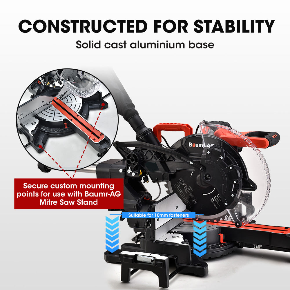 305mm Dual Bevel Sliding Mitre Saw Combo with Adjustable Stand, 150kg Capacity