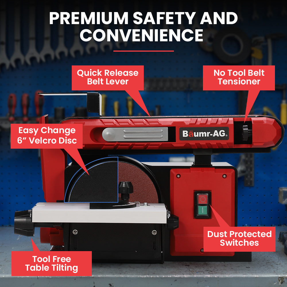 Bench Belt and Disc Sander Combo with Brushless Motor, 0.1m Linisher + 0.15m Disc