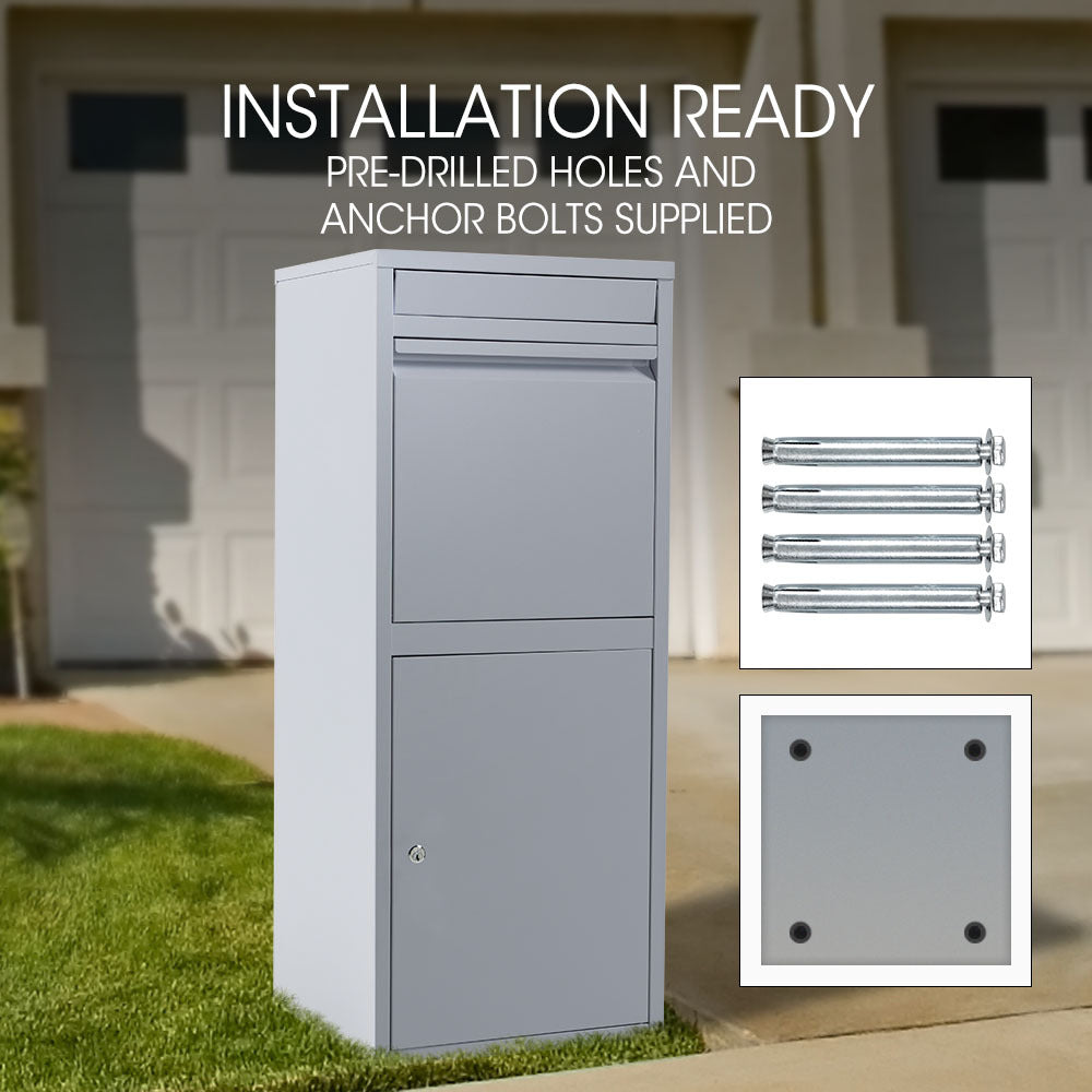 Freestanding Secure Steel Parcel & Letter Box with Large Capacity - Light Grey