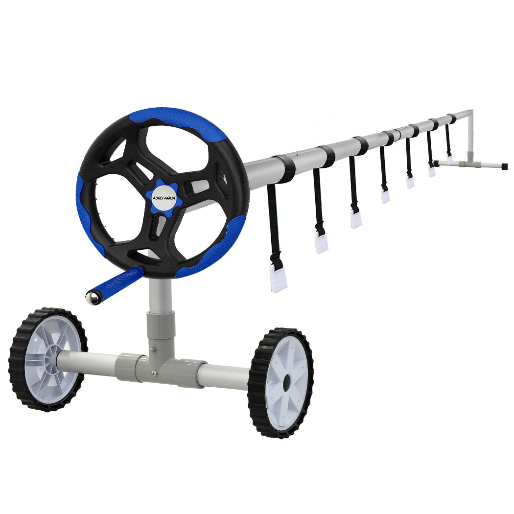 Adjustable 4.05m Pool Cover Roller with Non-Slip Handle and Wheels