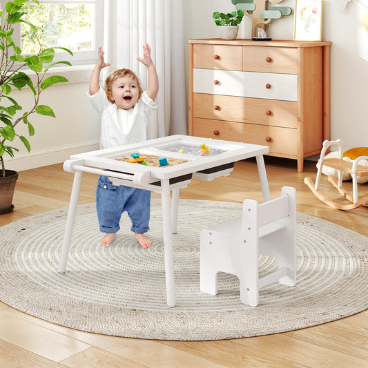 Sensory Toddler Activity Table and Chair Set for Kids 2-8-White