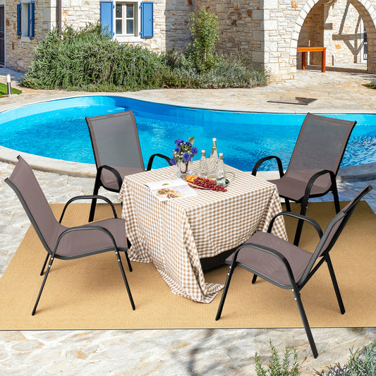 Set of 4 Outdoor Patio Armchair with Weather-resistant Fabric-Brown-4 pieces