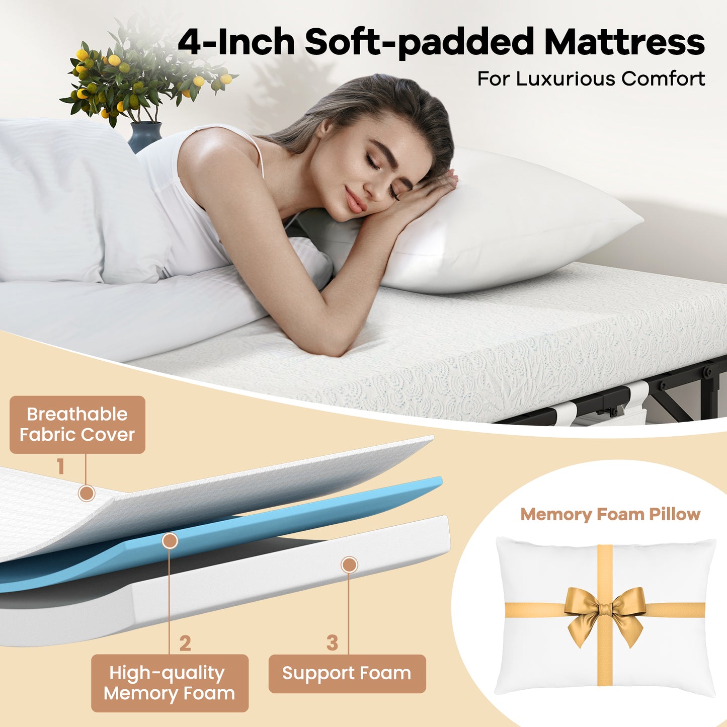 (with Pillow) 190 x 97 cm Rollaway BedSingle Size Folding Bed