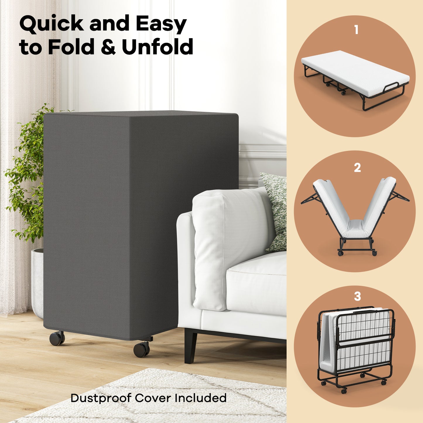 (with Pillow) 190 x 97 cm Rollaway BedSingle Size Folding Bed