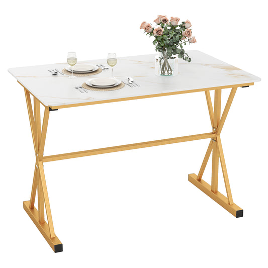 Sintered Stone Dining Table Rectangular Kitchen Table with Metal Frame-Golden