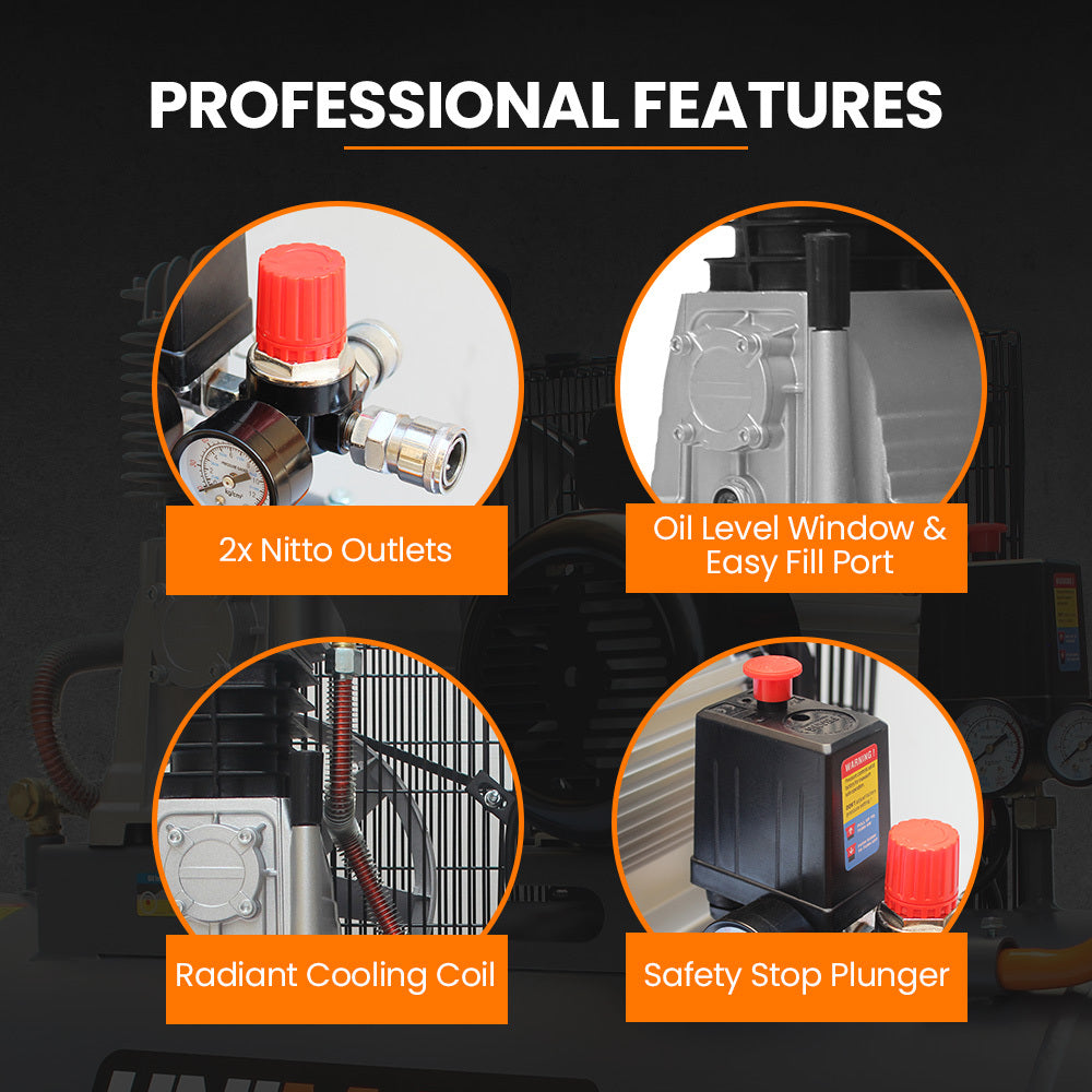 50L 2.2kW Air Compressor, 280L/min, 8 Bar, Brushless Motor, Certified Tank