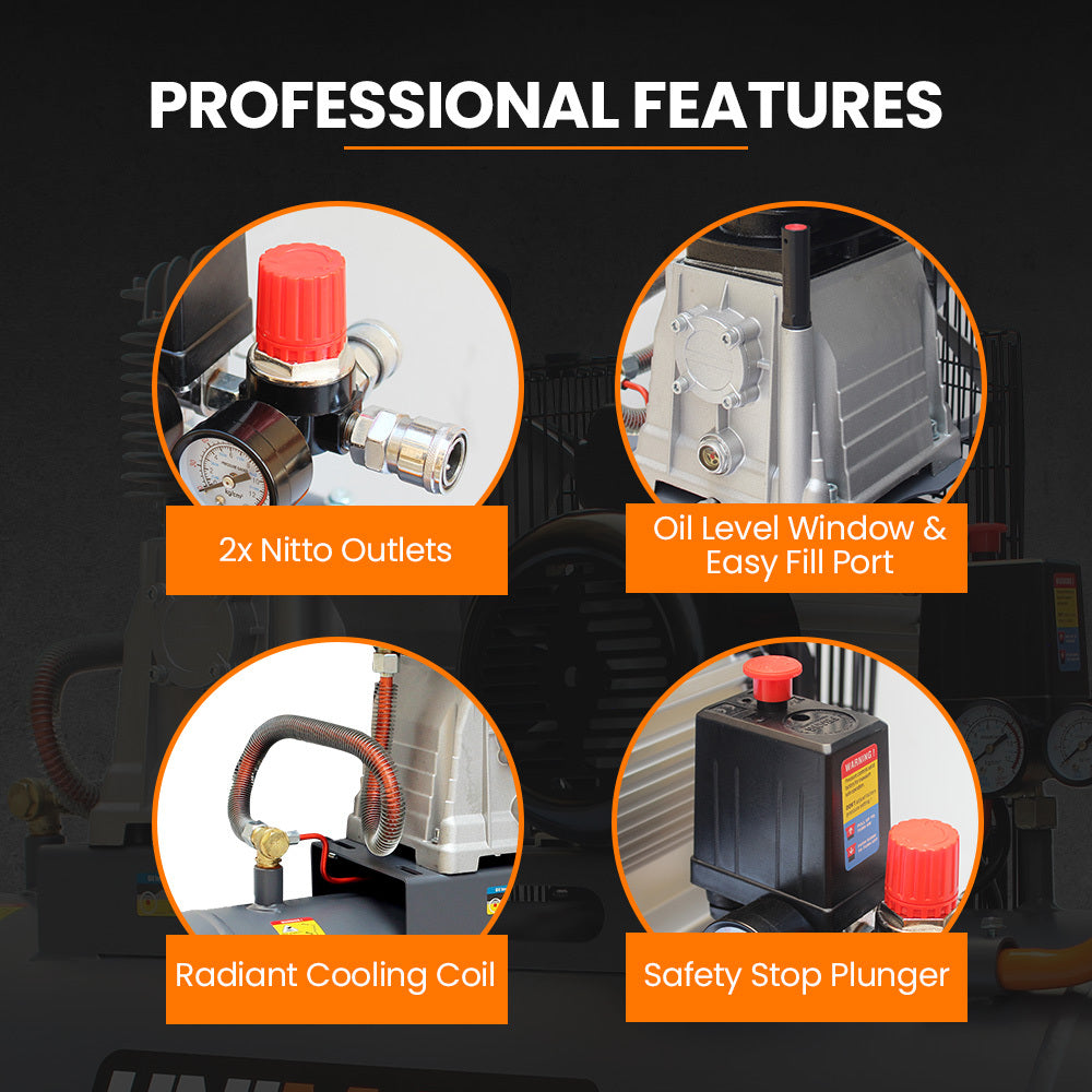 100L Industrial Air Compressor, 2.6kW, 370L/min, 116PSI, Brushless Motor