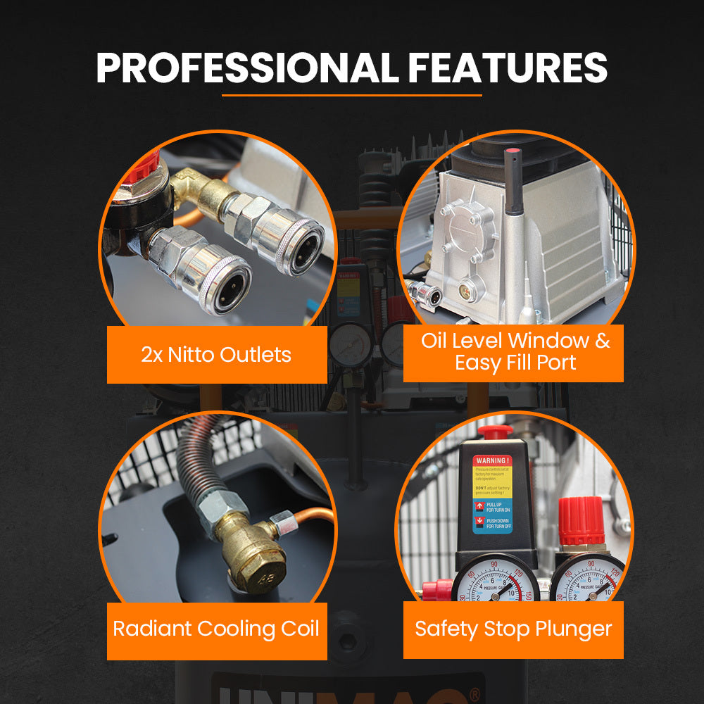 Industrial Air Compressor 100L, 2.6kW, 370L/min, 116PSI, Brushless Motor