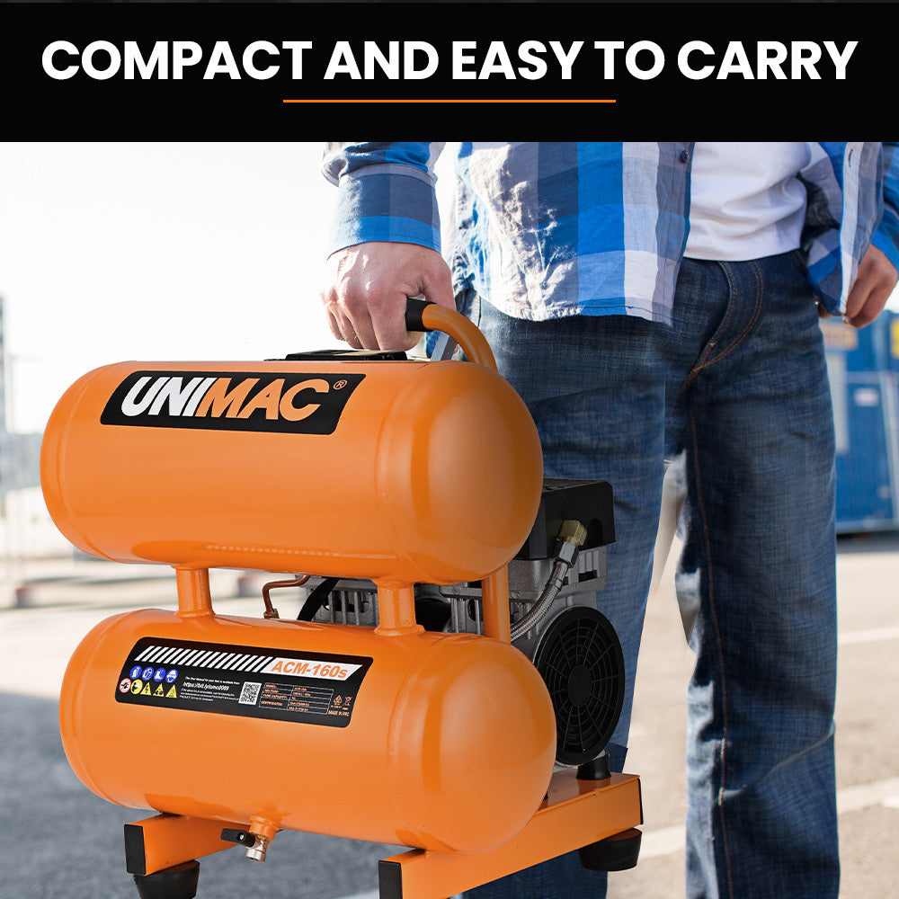 16L Twin Tank Portable Air Compressor, 116PSI, Silent Oil-Free, 1.1HP Motor