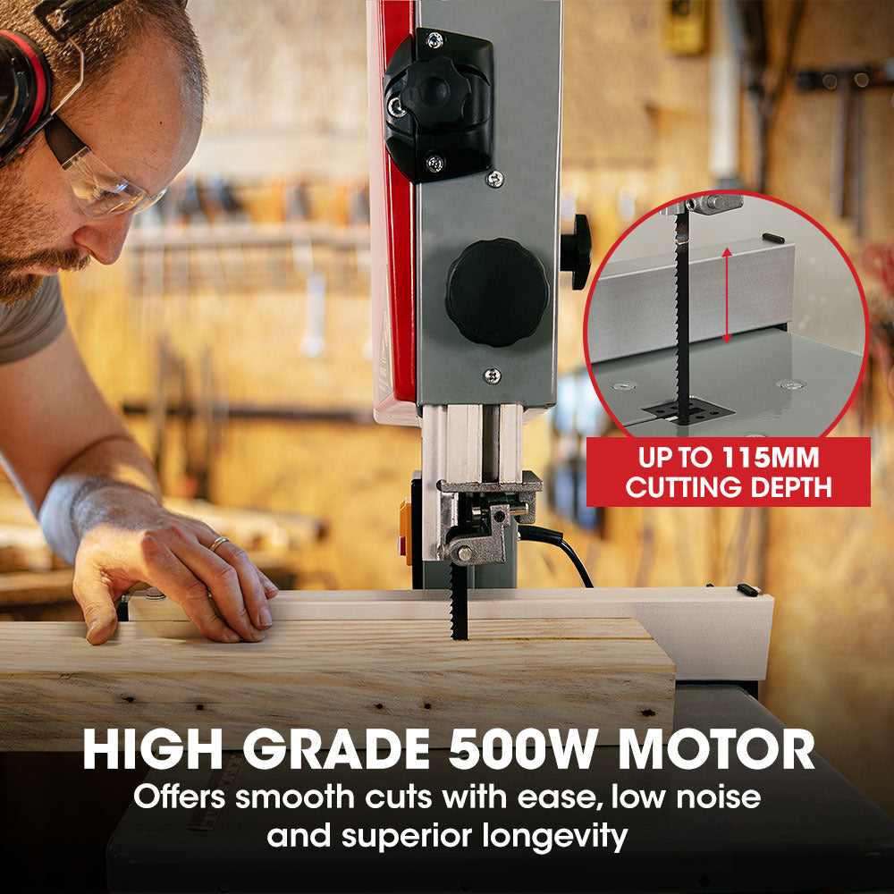 500W Benchtop Bandsaw with 0.115m Cutting Depth and Adjustable Table