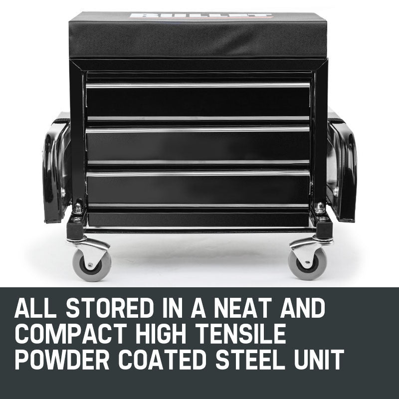 2-in-1 Rolling Tool Box Stool with 3 Drawers, 158kg Capacity & Swivel Wheels