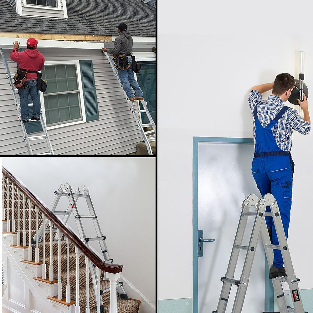 4m Multipurpose Aluminium Ladder w/ Workshelf & Safety Lock Adjusters
