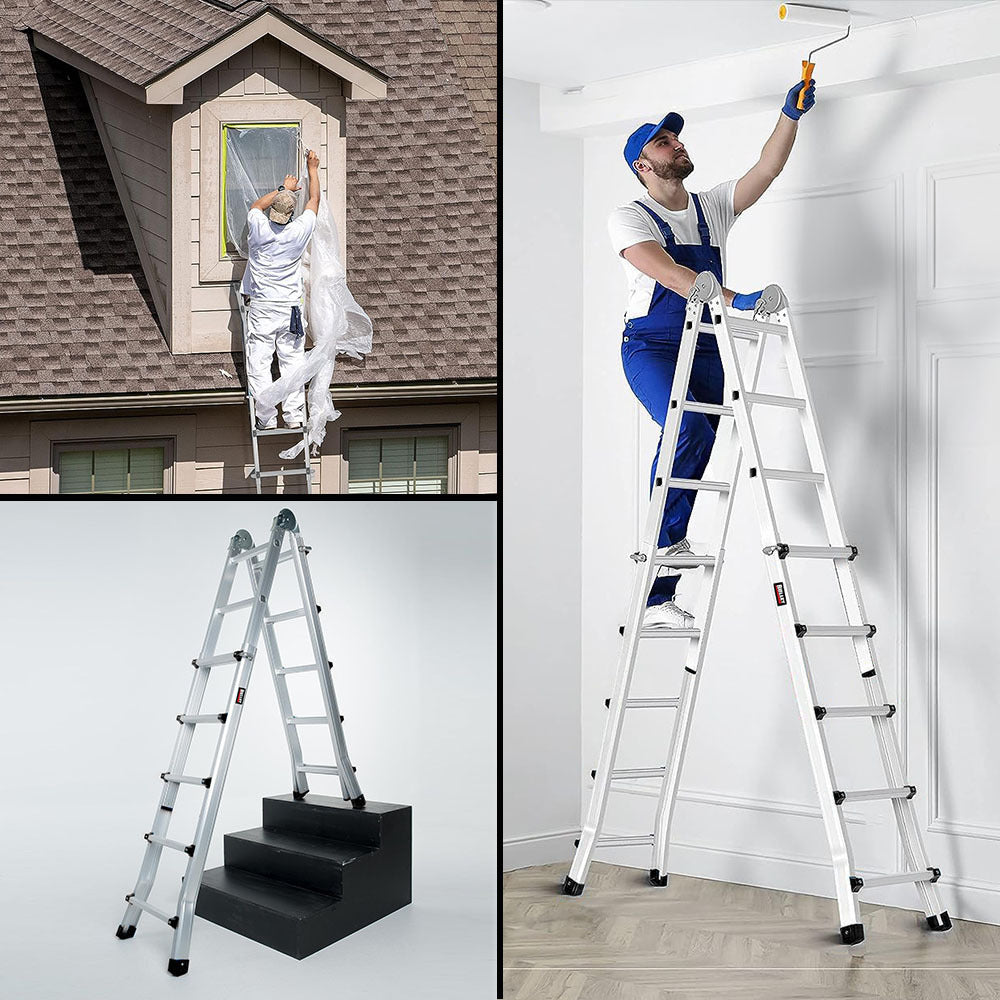 5.1m Multipurpose Foldable Ladder with Workshelf & Safety Locks, 150kg Capacity