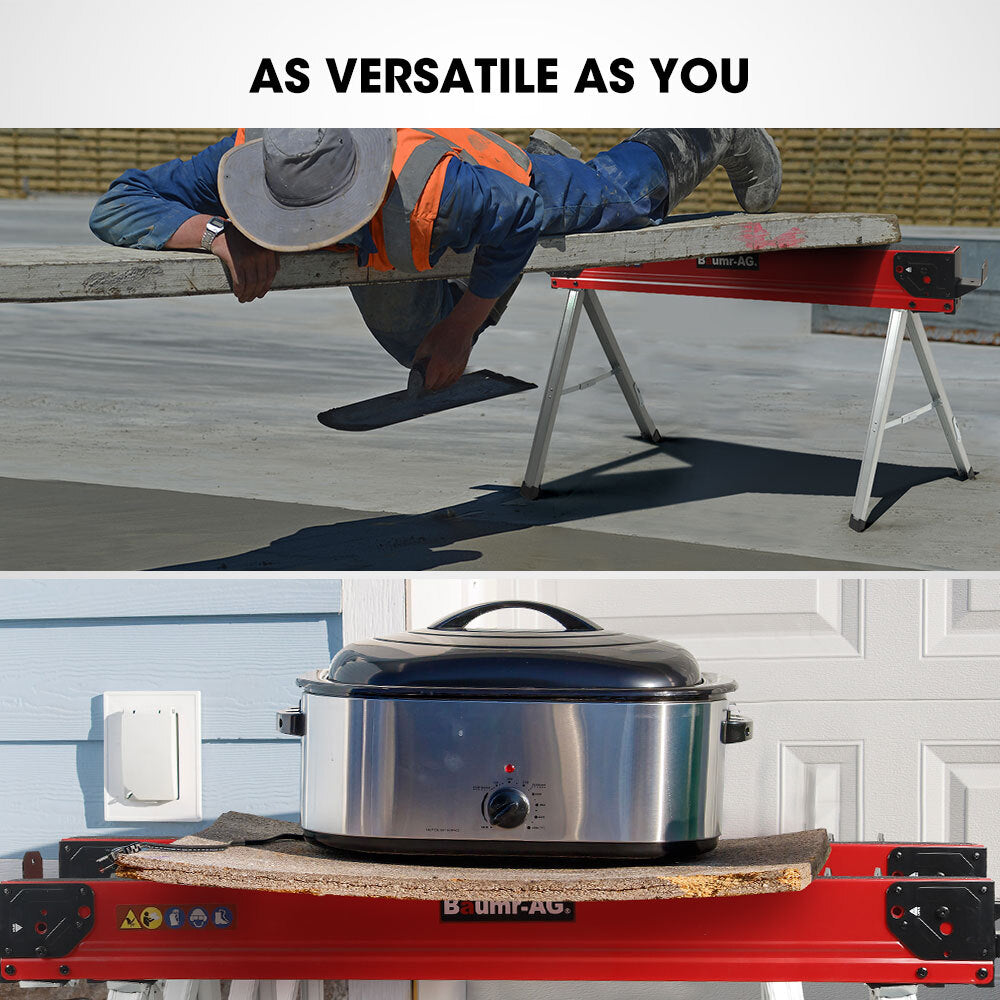 Heavy-Duty Steel Folding Sawhorses, 1000kg Capacity, Adjustable Support Arms