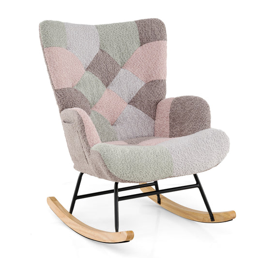Nursery Rocking Chair Upholstered Boucle Fabric Nursing Armchair