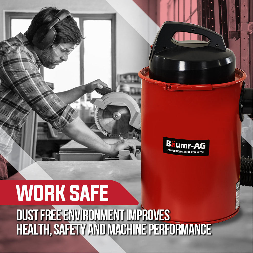Portable 1.1 kW Dust Collector with 2m Hose and 50L Tank for Workshops