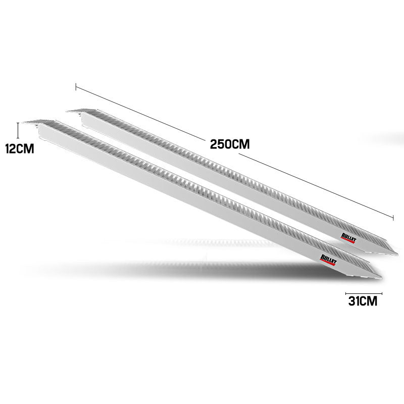 Pair of 2.5m Aluminum Loading Ramps, 2800kg Capacity, Non-Slip Design