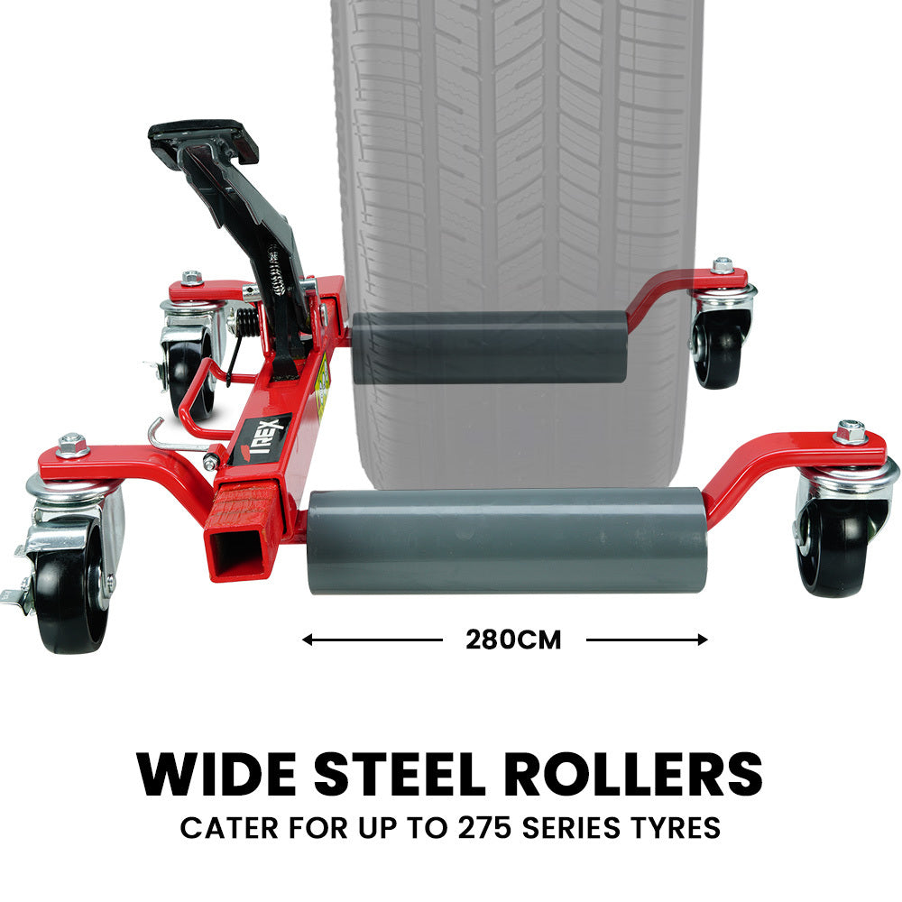 590kg Mechanical Ratcheting Foot Pedal Wheel Dolly for Vehicle Positioning