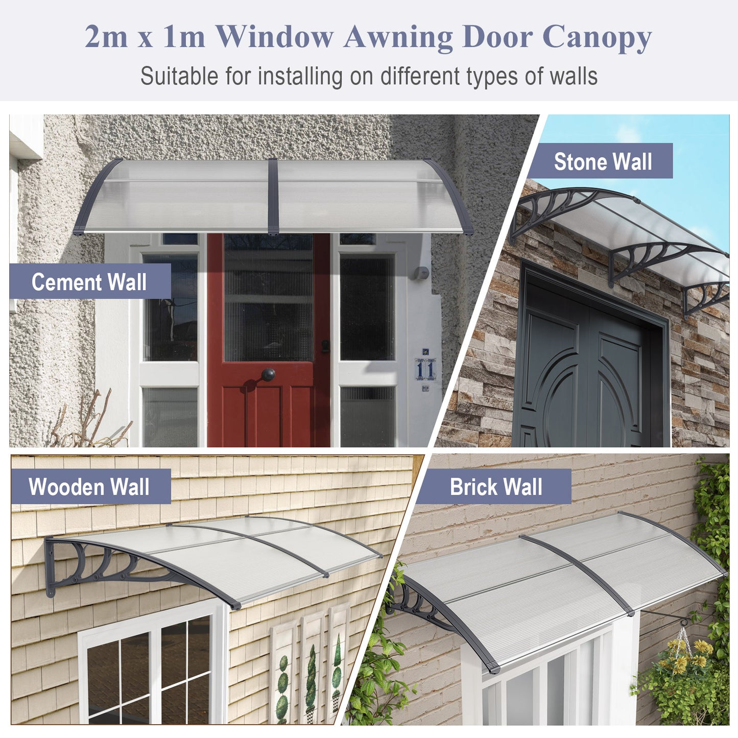 Window Awning Door Canopy Exterior Outdoor Patio Awning Canopy-Grey