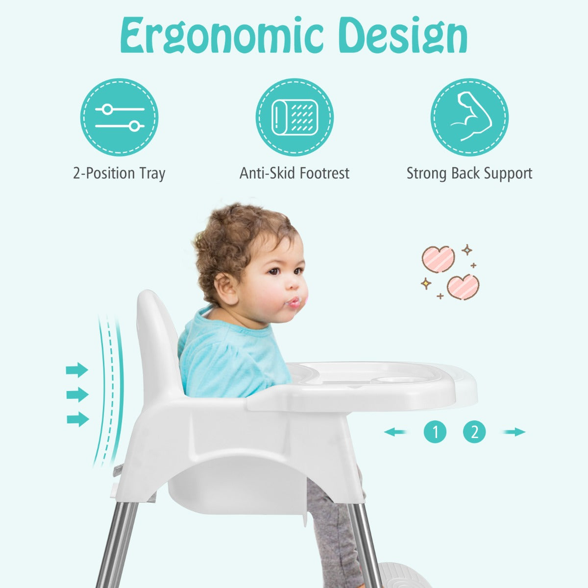 4-in-1 Convertible Baby High Chair with Removable Double Tray-White