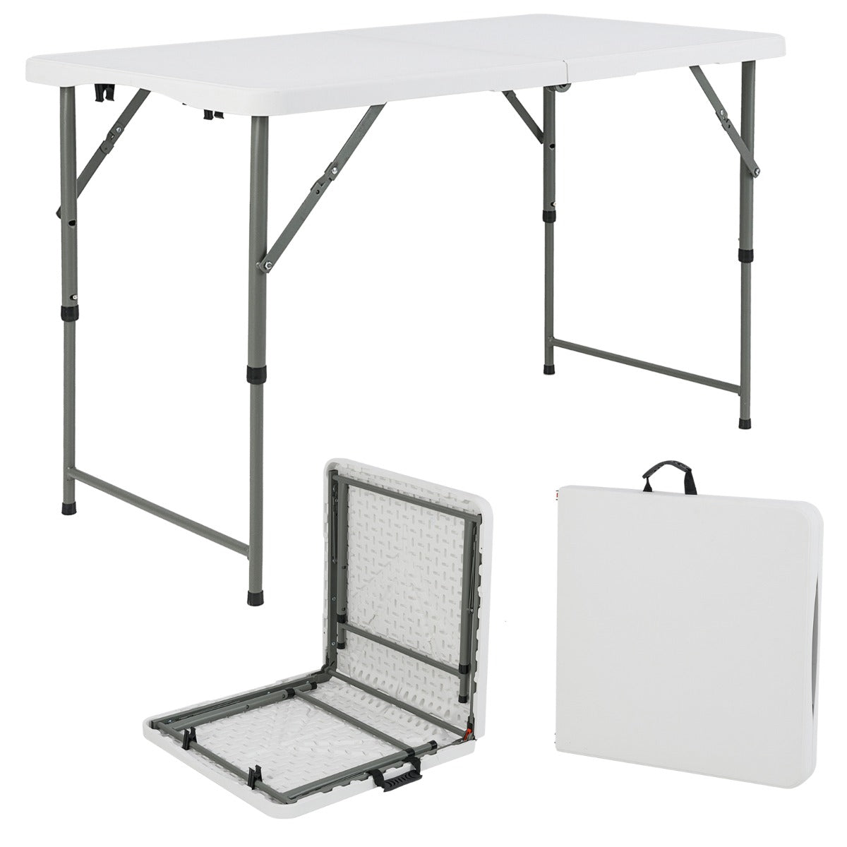 122cm Portable Adjustable Folding Table with Weather-Resistant HDPE Top