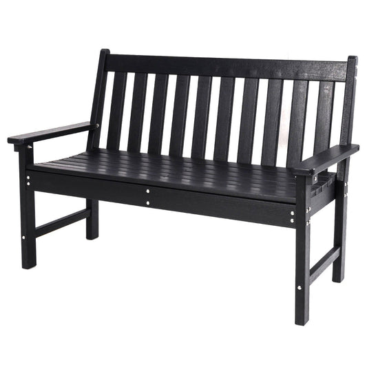 Spacious loveseat bench provides a 118-centimeter-wide seat for two adults to sit comfortably