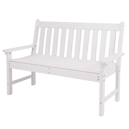 Spacious loveseat bench provides a 118-centimeter-wide seat for two adults to sit comfortably