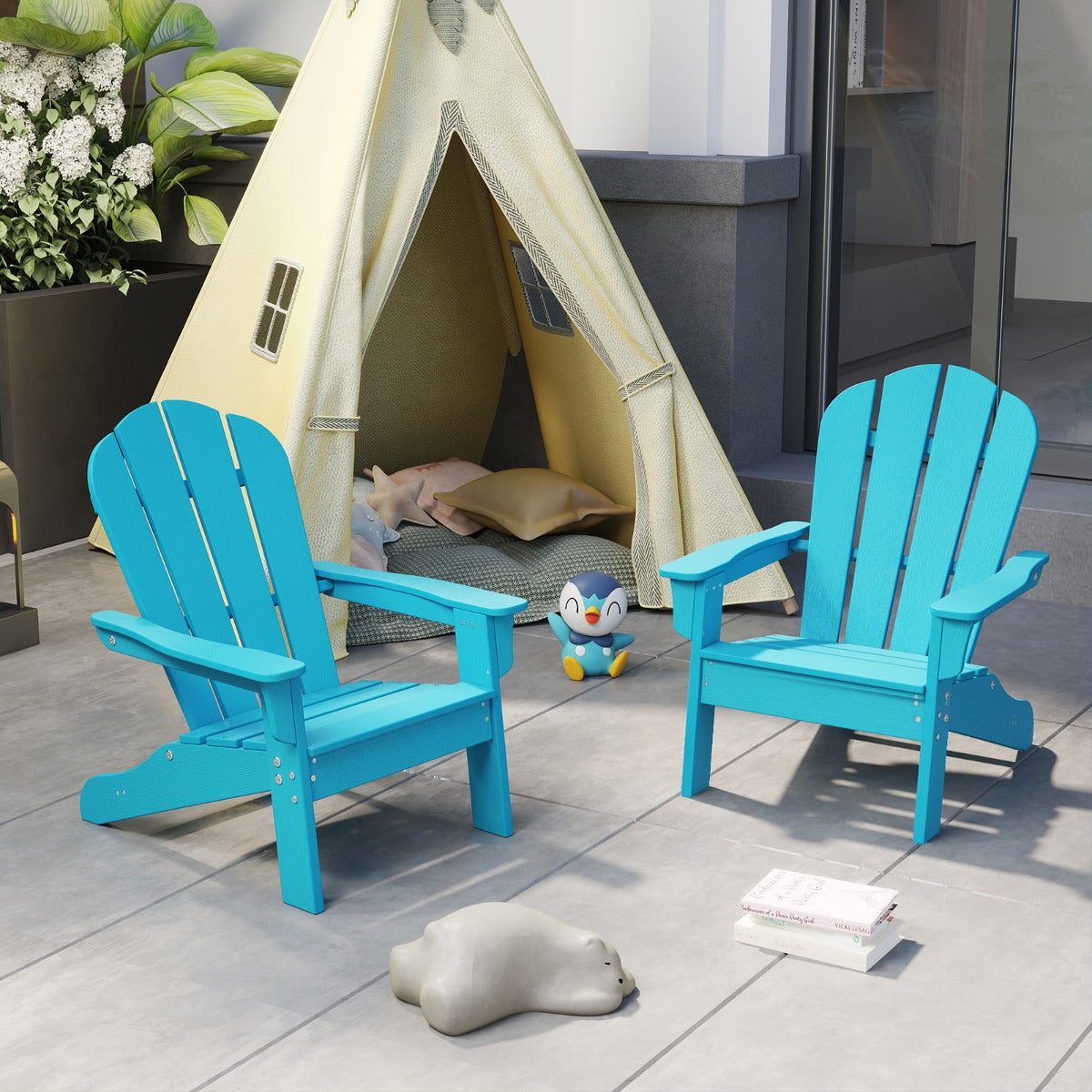 All-Weather HDPE Toddler Lawn Chair with Ergonomic Design-Turquoise