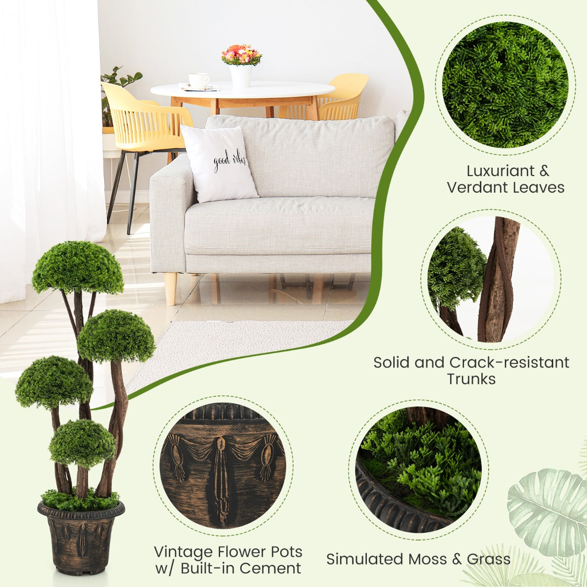90 cm Artificial Cedar Topiary Tree with Rattan Trunk Cement Filled Pot