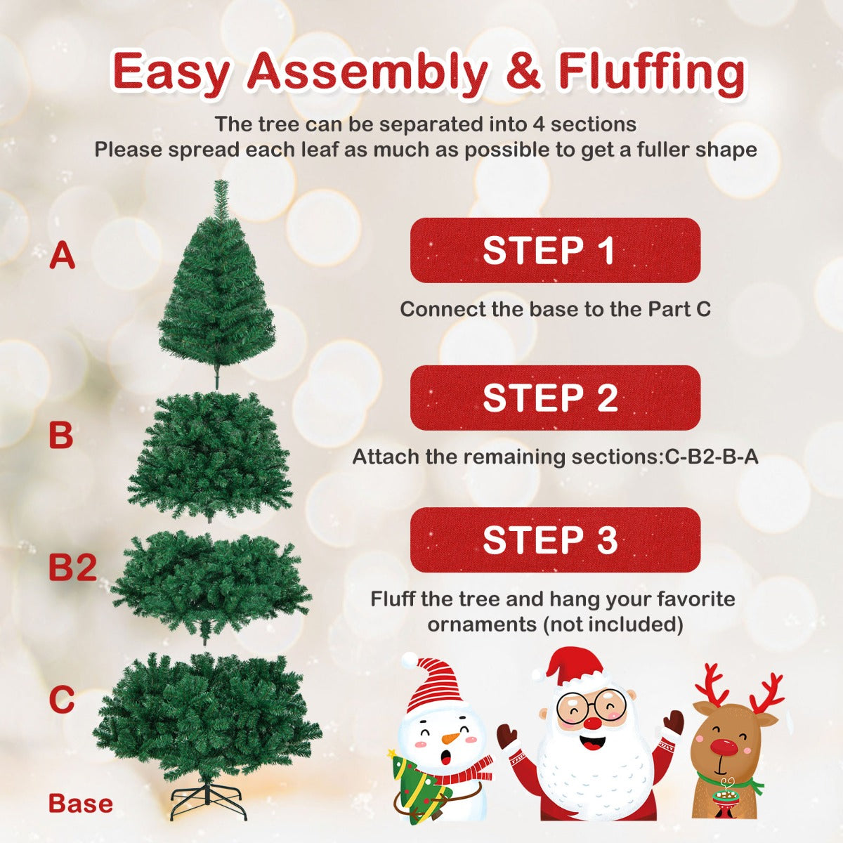 2.4m Artificial Christmas Tree Xmas Pine Tree with Solid Metal Legs