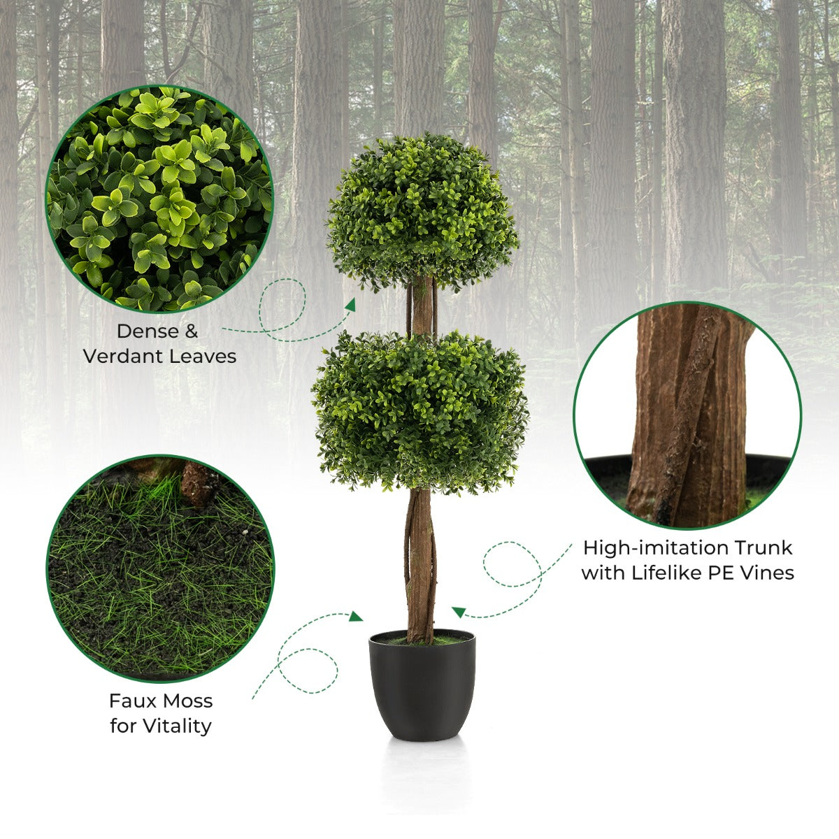 100cm Artificial Boxwood Topiary Tree with Twisted Vines for Indoor/Outdoor Use