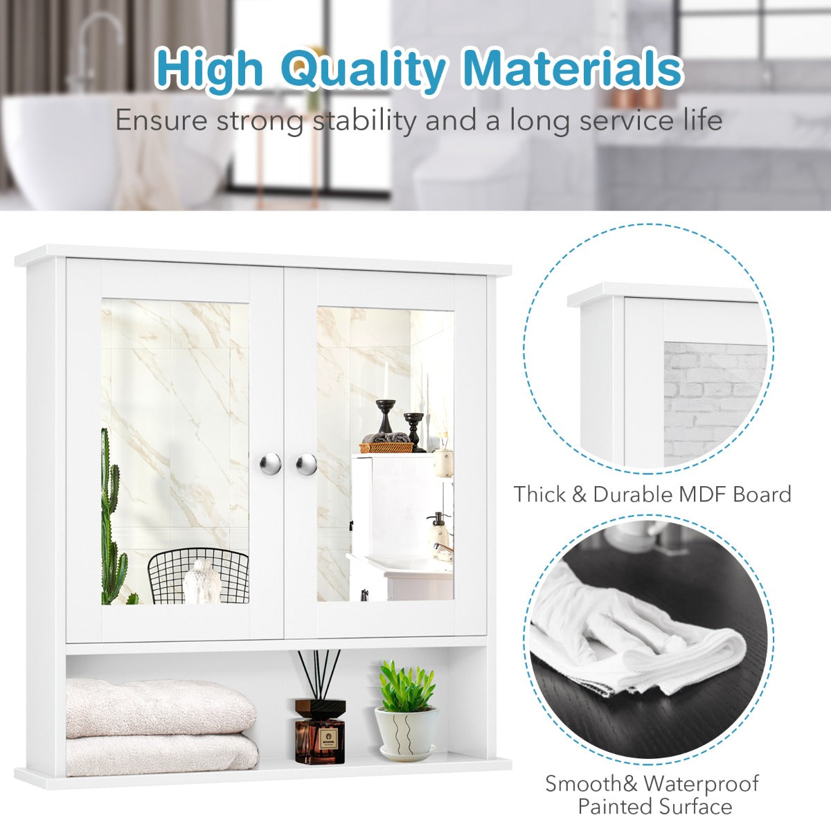 Easy numbered assembly design helps install this compact wall storage cabinet quickly