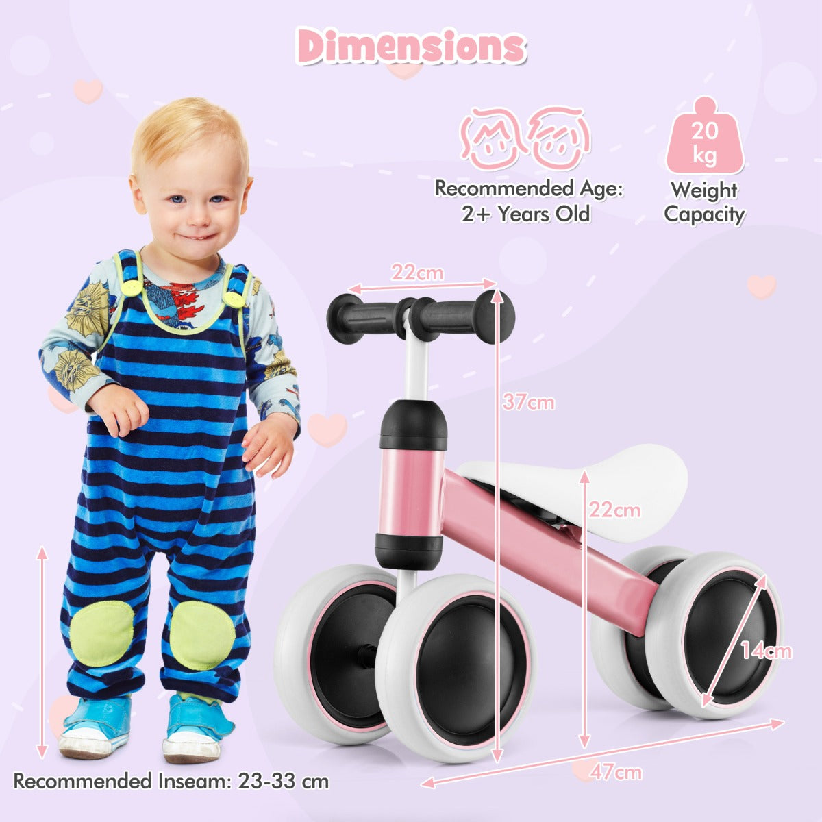Baby Balance Training Bike with 4 Wheels for Infant-Pink