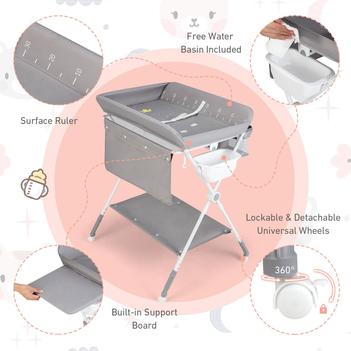 Portable Folding Baby Changing Table for Infant Newborn Nursery-Grey