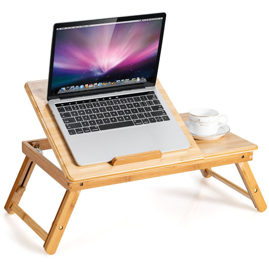 Costway Bamboo Laptop Lap Tray with Adjustable Legs for Surfing, Reading, Writing, Eating