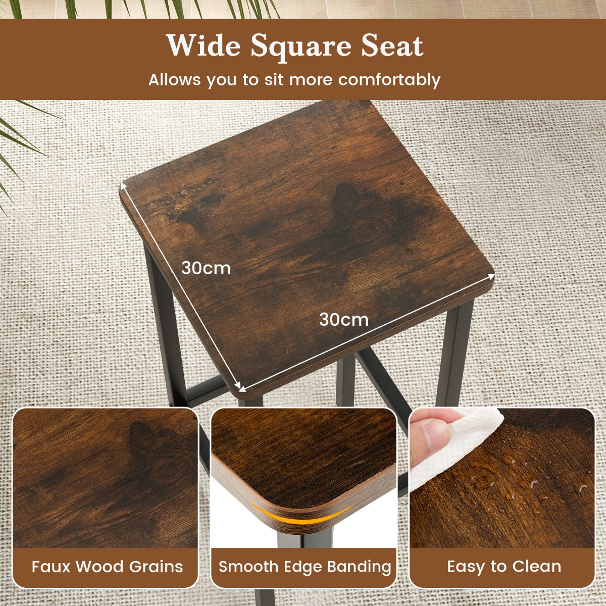 4-Piece Bar Stool Set with Metal Frame and Footrest for Dining Room