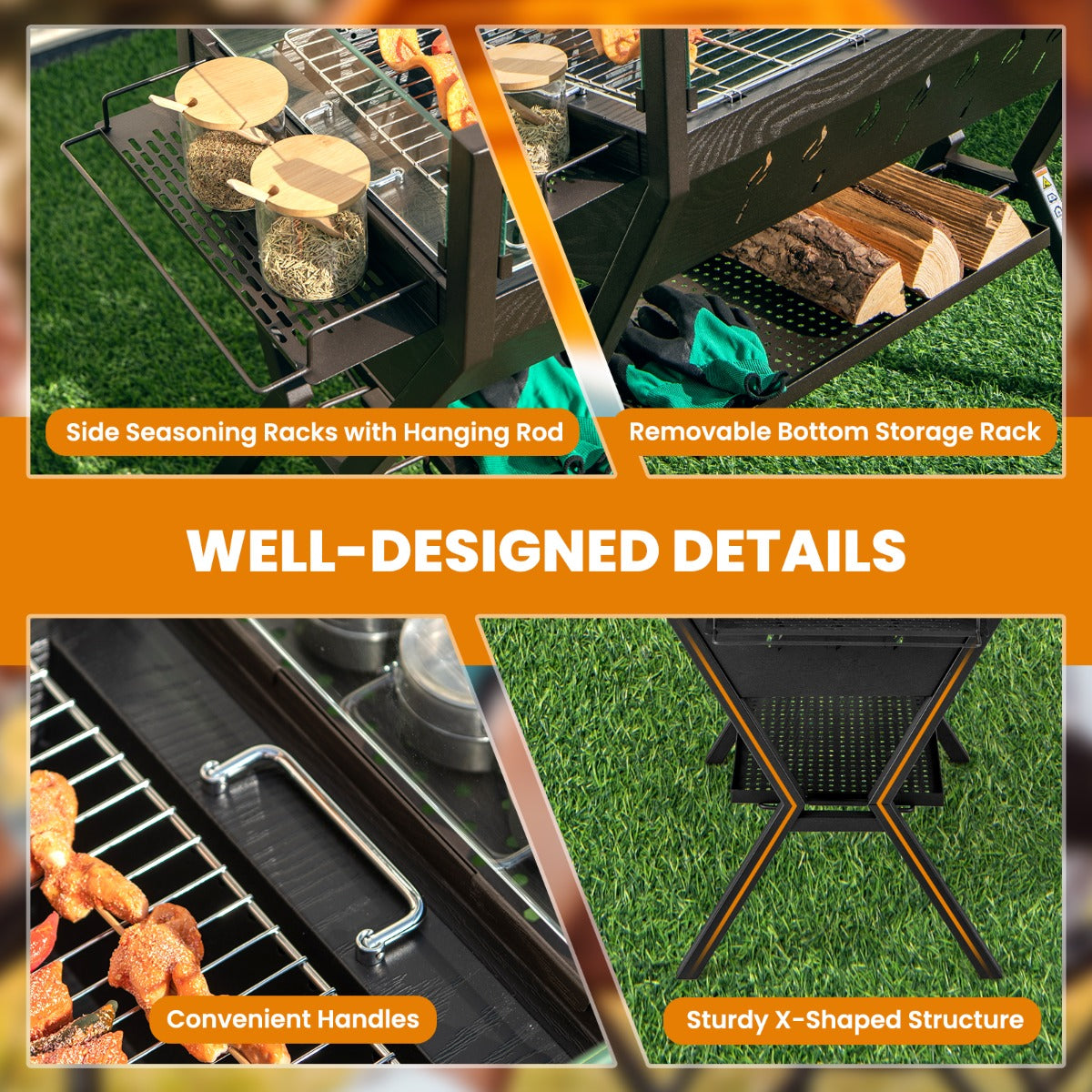 Costway Barbecue Charcoal Grills with Wind Guard and Seasoning Racks-Brown