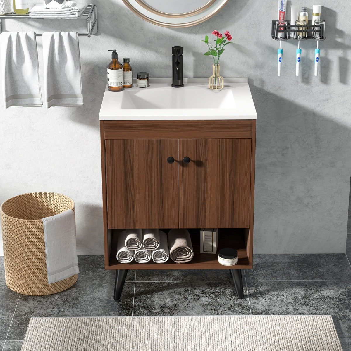 Bathroom sink cabinet arrives with detailed instructions for straightforward assembly