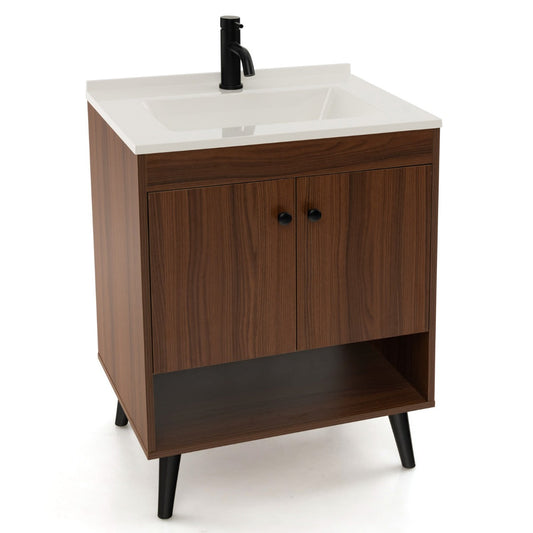 Compact bathroom sink cabinet combines a smooth SMC sink with practical storage space
