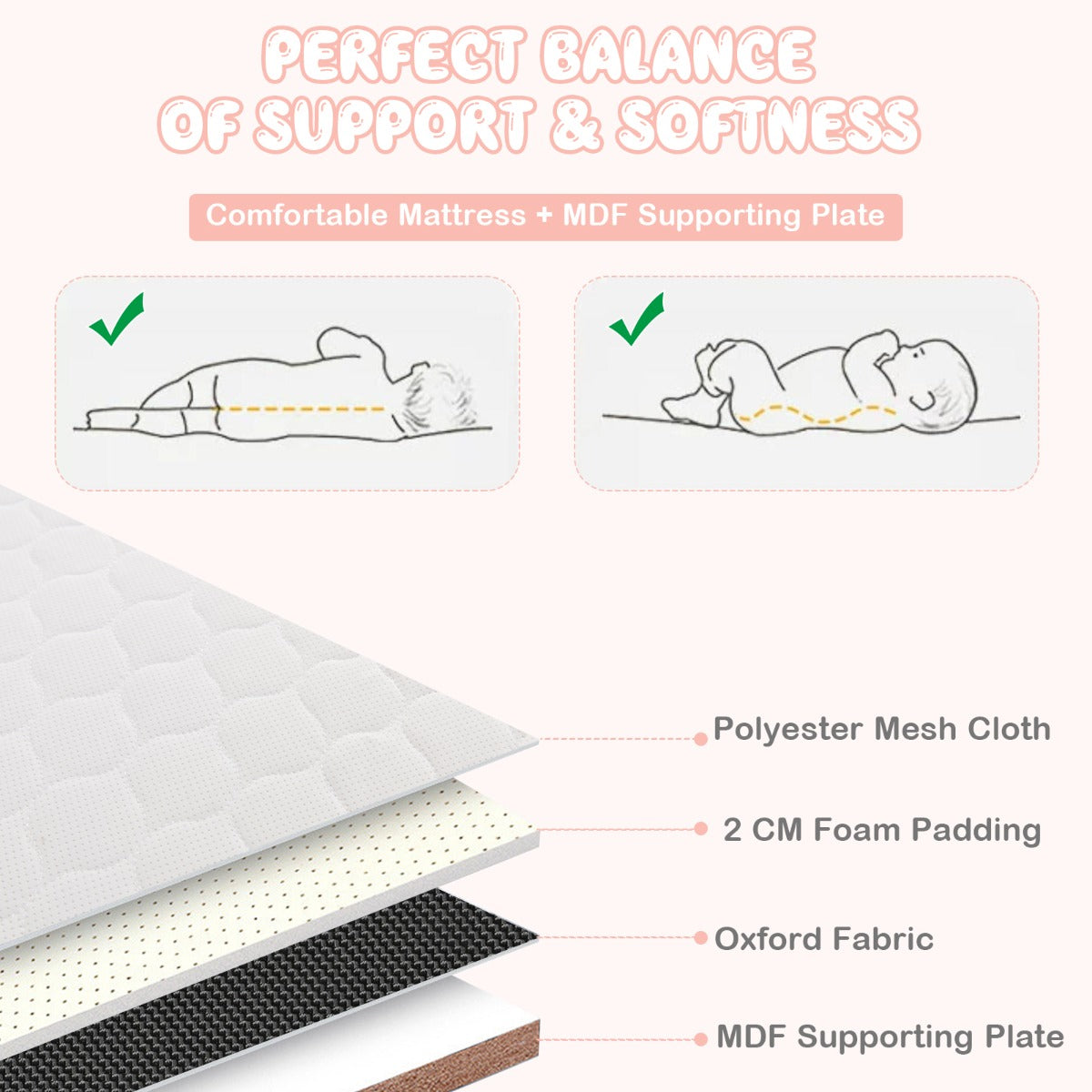 Stable bedside baby crib with retractable feet, breathable fabric, and easy height adjustment