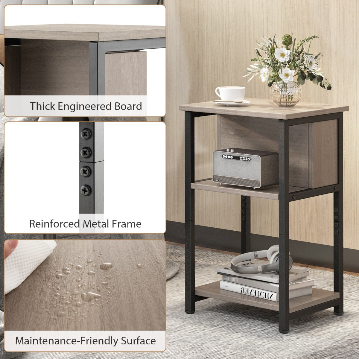Costway Bedside Table Set of 2 with Storage Shelf for Small Spaces for Bedroom, Living Room