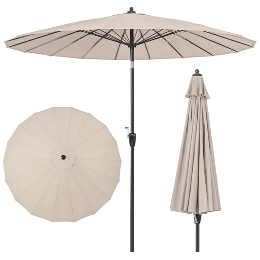 Costway Outdoor Umbrella with 18 Fiberglass Ribs for Backyard-Beige