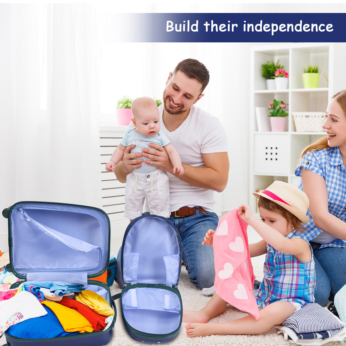 Kids rolling luggage set with adjustable straps makes a thoughtful gift for independent travelers