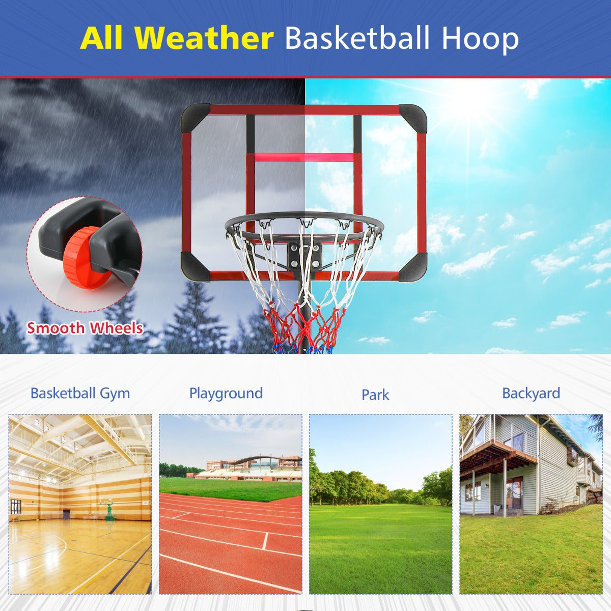 Fill the base with water or sand to help prevent wobbling during active basketball games
