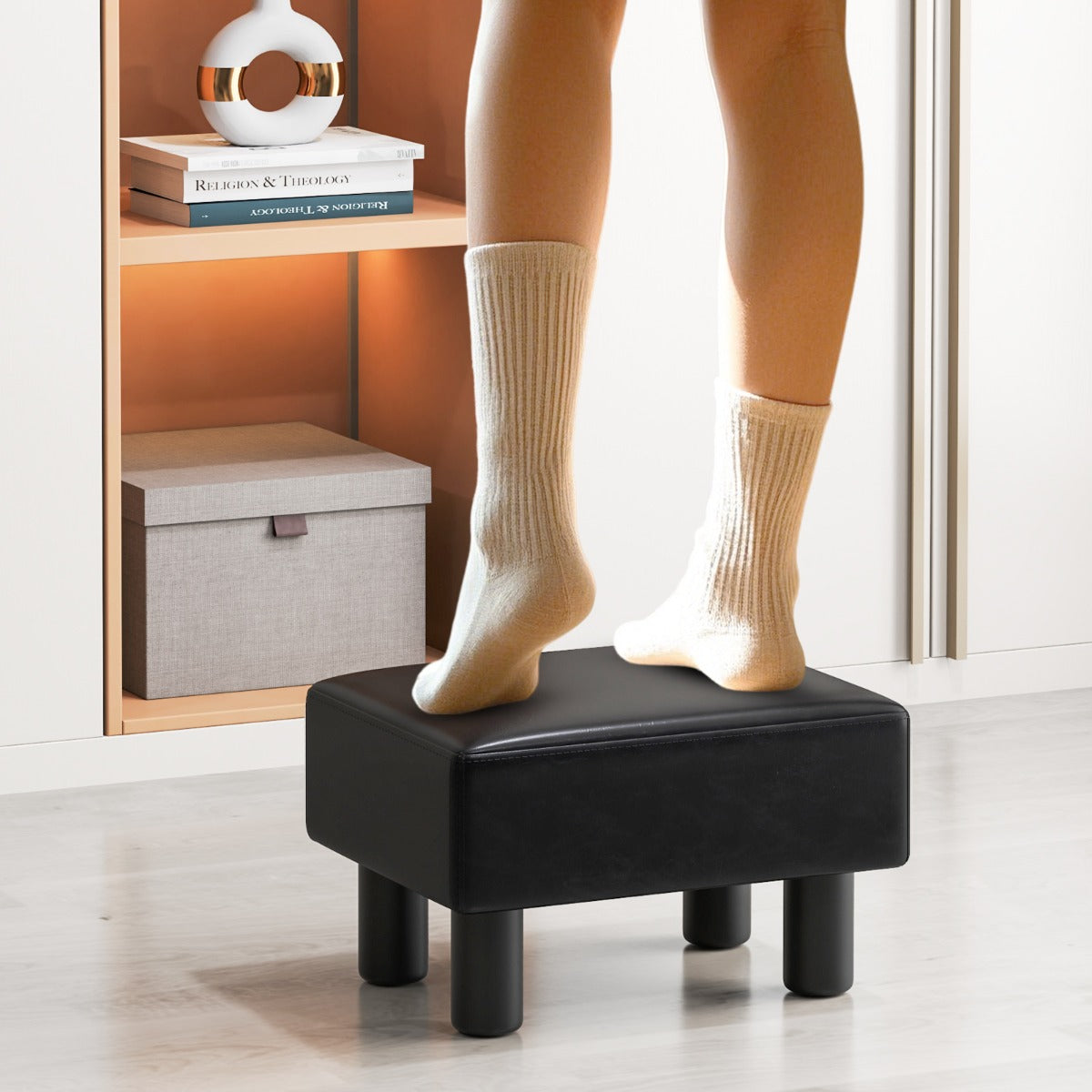 PU Leather Footrest with Storage for Living Room Bedroom
