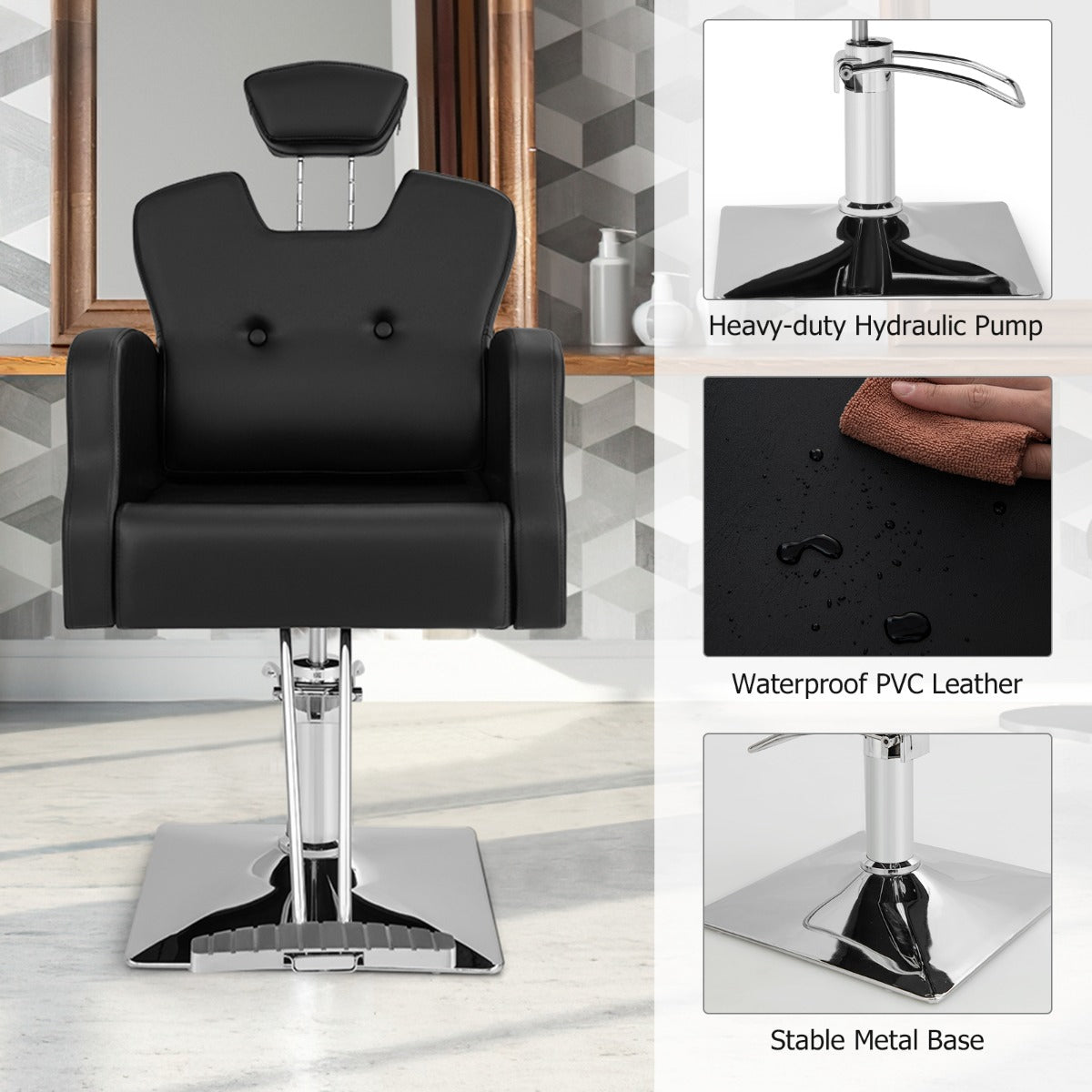 Detailed instructions and complete accessories make this professional hairstylist chair simple to assemble